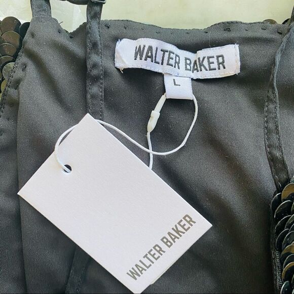 Walter Baker Black Sequin Paillette Dolla Disco Mini Dress Sz L NWT runs small - Picture 7 of 11